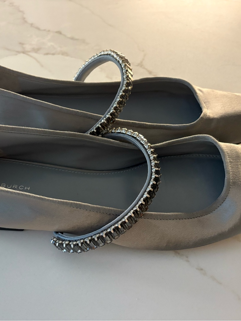 Tory Burch Silver Satin Embellished Ballet Flats - Picture 3 of 7